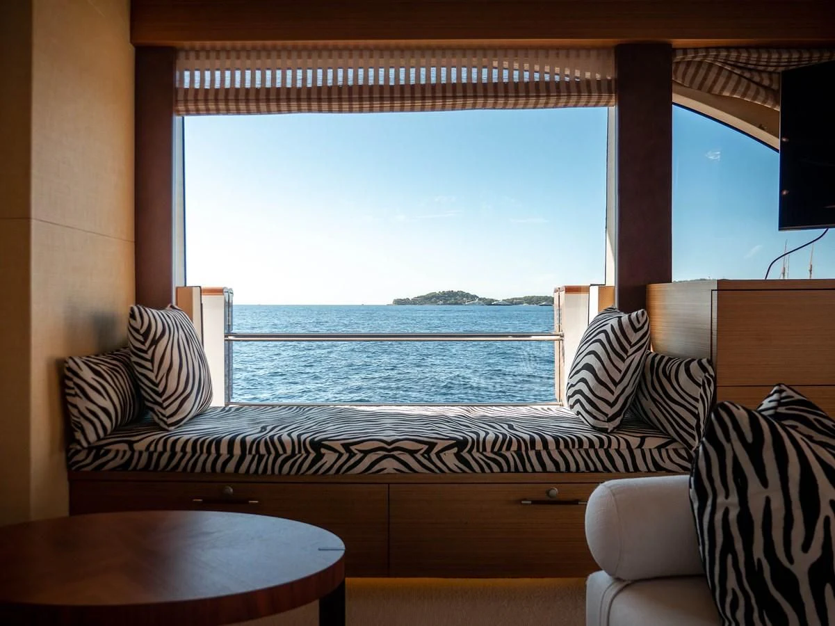 a large window overlooking a body of water aboard QHT Yacht for Sale