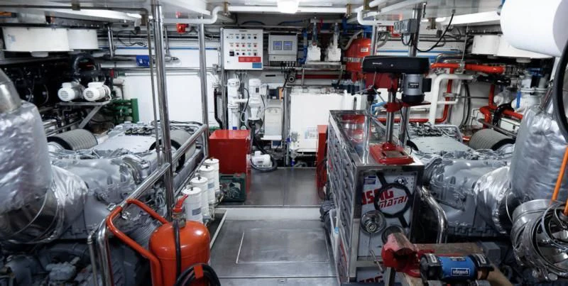 a room full of machinery aboard QHT Yacht for Sale