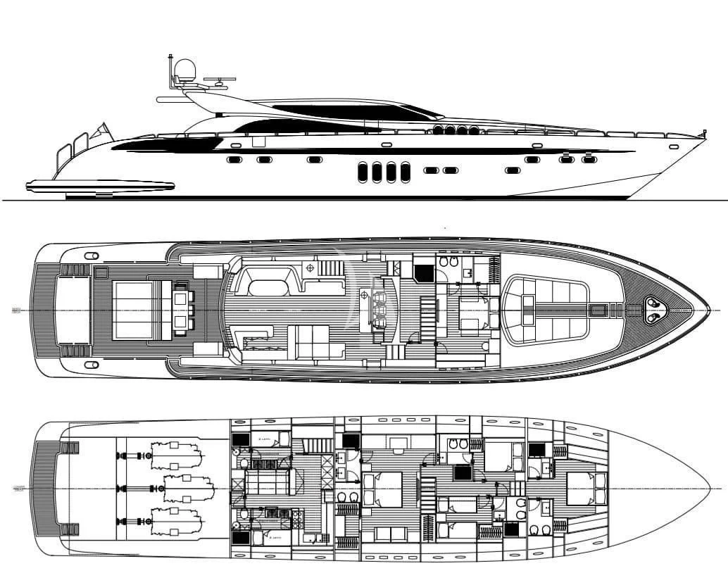 diagram, engineering drawing aboard MANU V Yacht for Sale