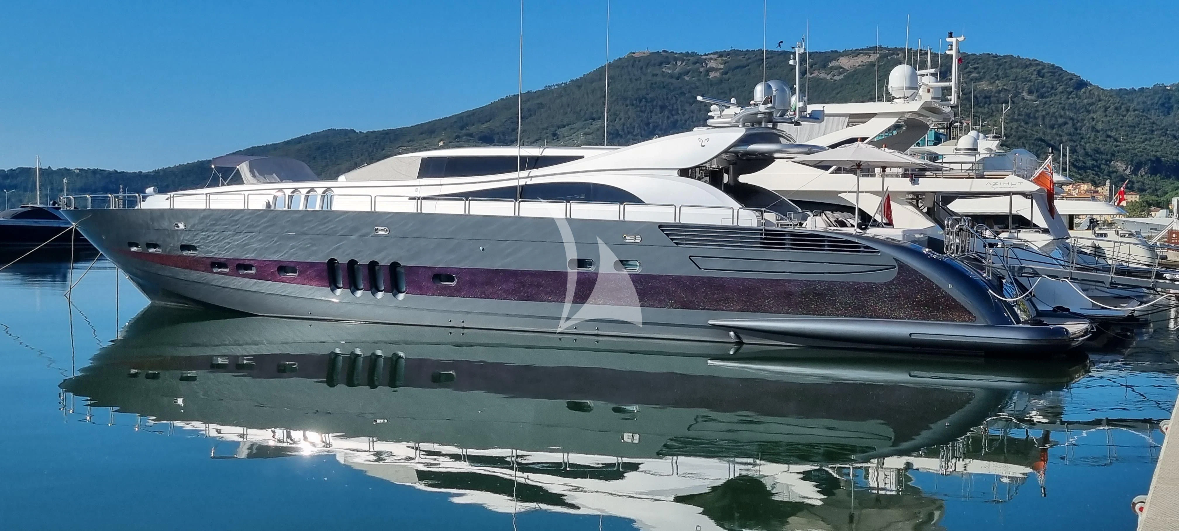 a large boat in a body of water aboard MANU V Yacht for Sale