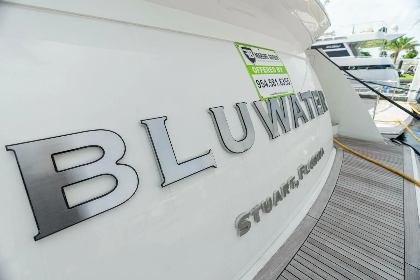 a white box with a black tag aboard BLUWATER Yacht for Sale