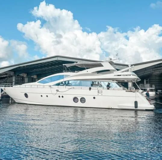 a white yacht in the water aboard BLUWATER Yacht for Sale