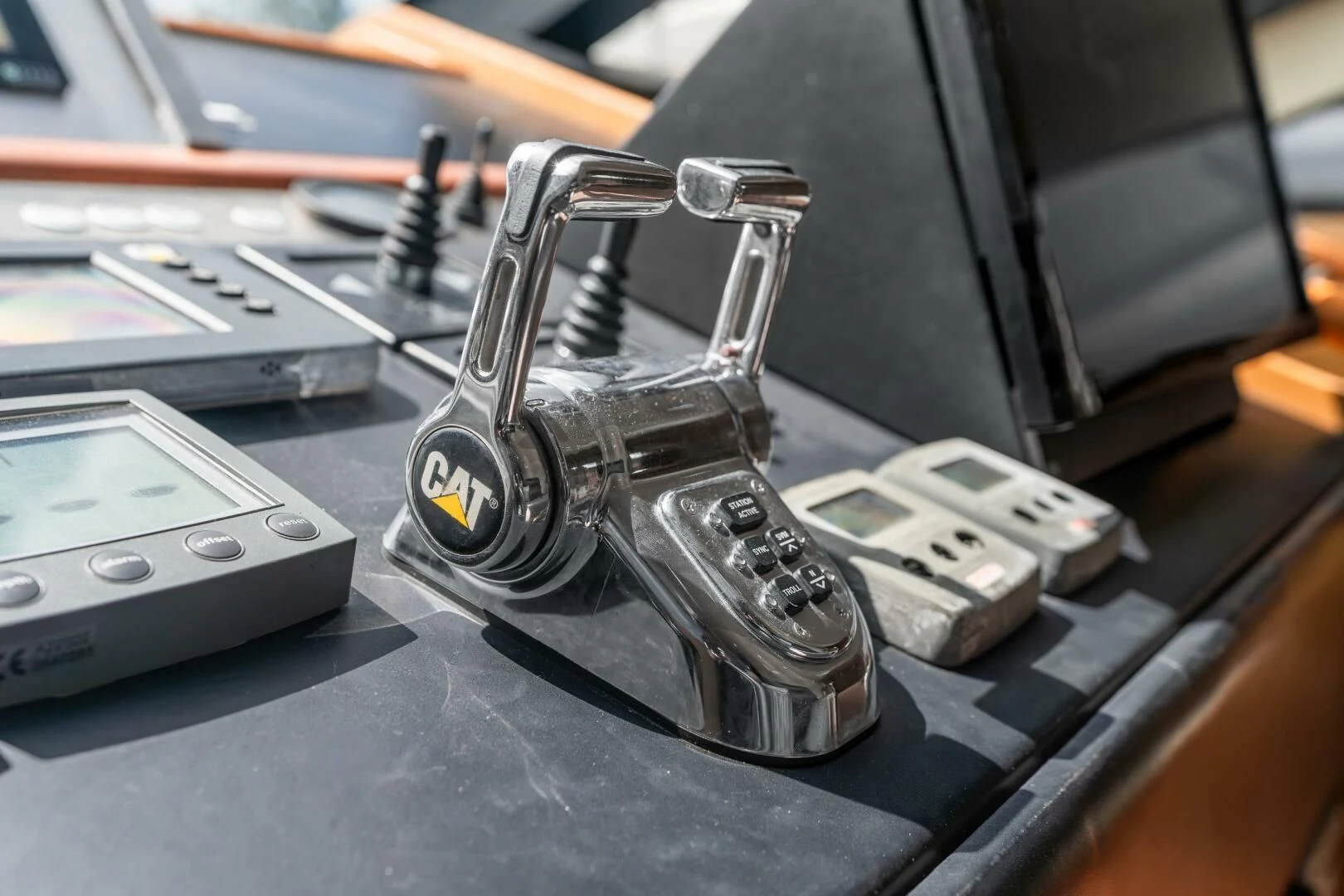 a small metal object on a table aboard BLUWATER Yacht for Sale
