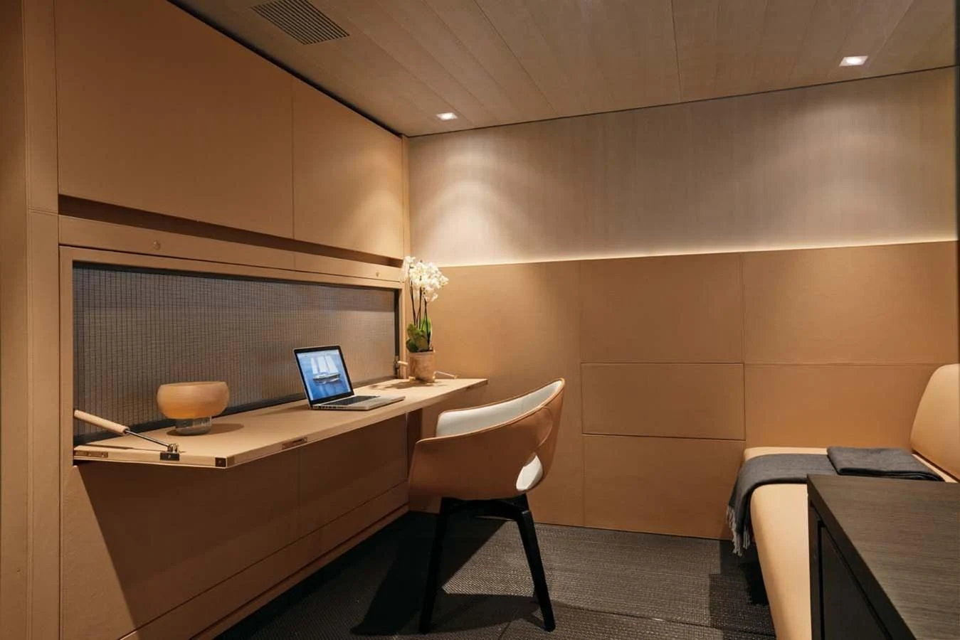a room with a desk and a laptop aboard ENTERPRISE Yacht for Sale