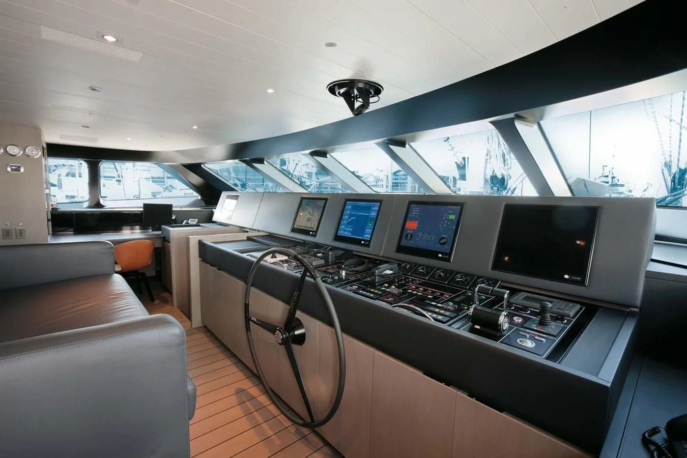 a room with many monitors aboard ENTERPRISE Yacht for Sale