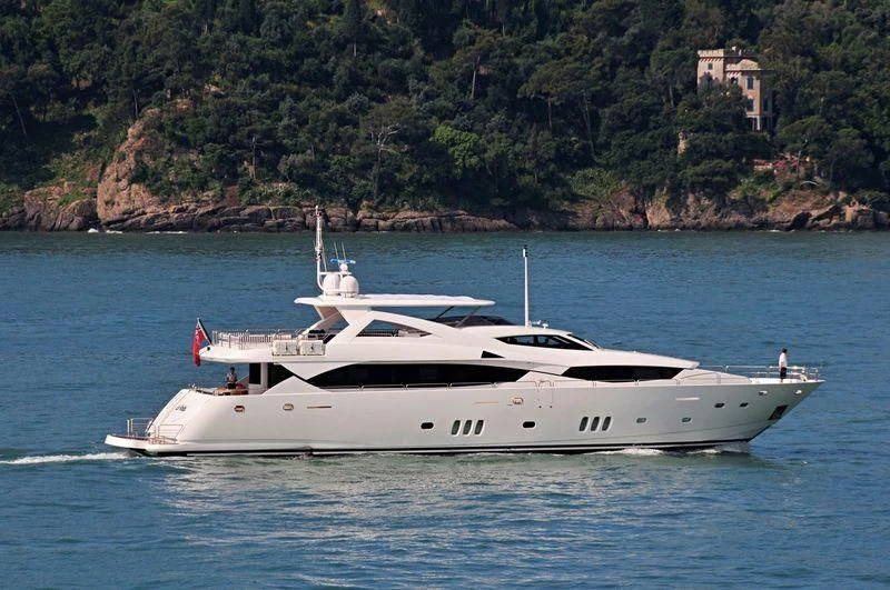 a white yacht on the water aboard ALEXANIA Yacht for Sale