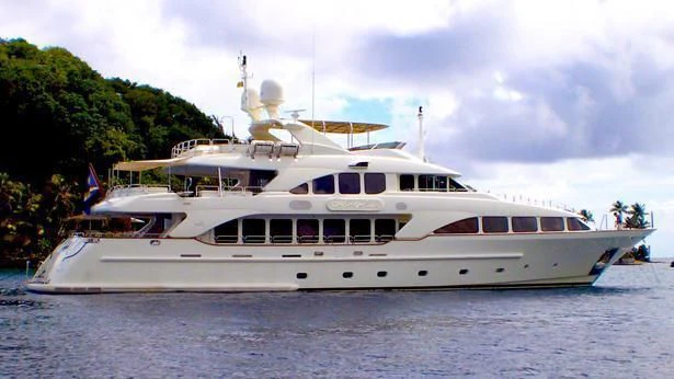 a large white boat on the water aboard ORINOKIA Yacht for Sale
