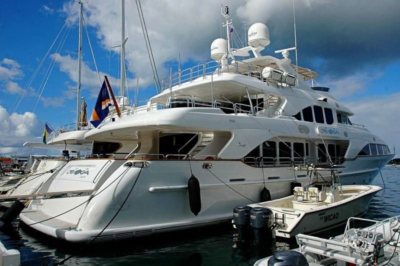 a large white boat aboard ORINOKIA Yacht for Sale