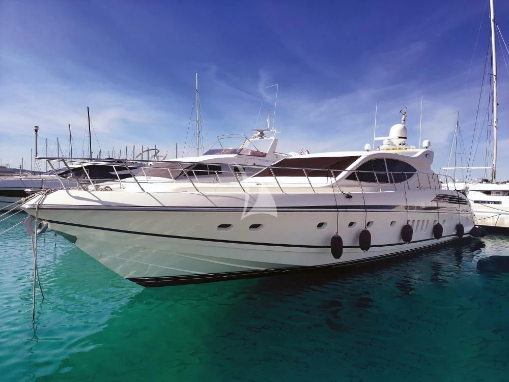 a white boat in the water aboard TOBEKA Yacht for Sale