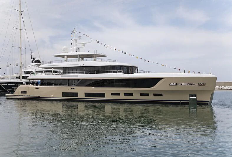 a large white boat in the water aboard HAWA Yacht for Sale