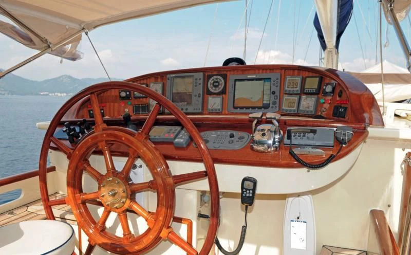 the inside of a cockpit of a plane aboard OFELIA Yacht for Sale