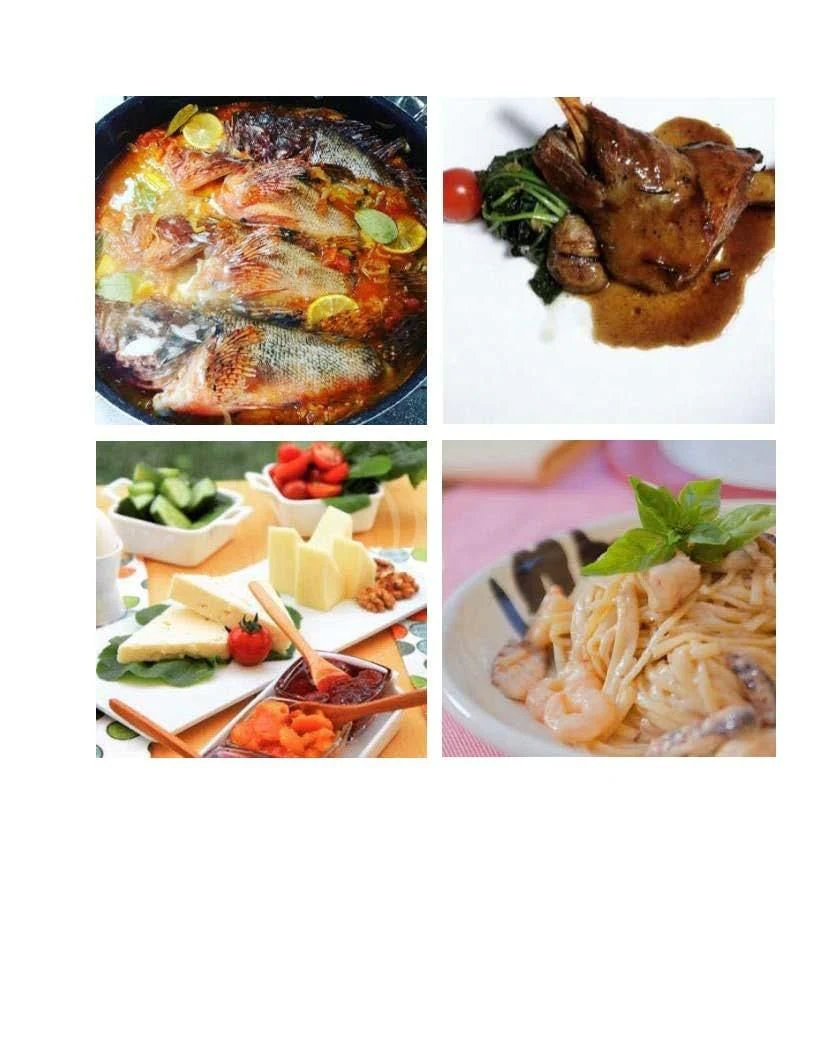 a collage of food aboard OFELIA Yacht for Sale