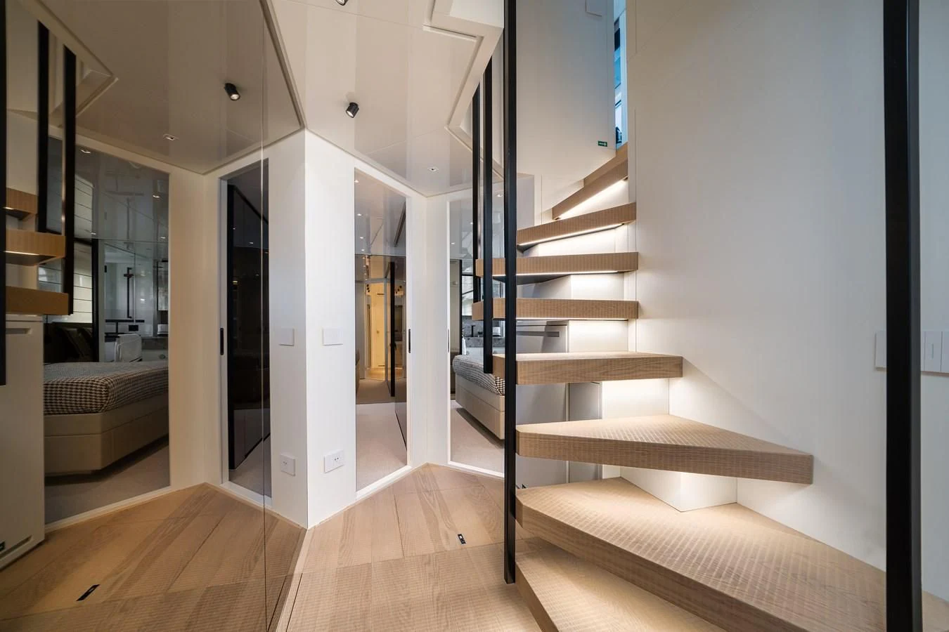 a staircase in a building aboard ADIOS Yacht for Charter