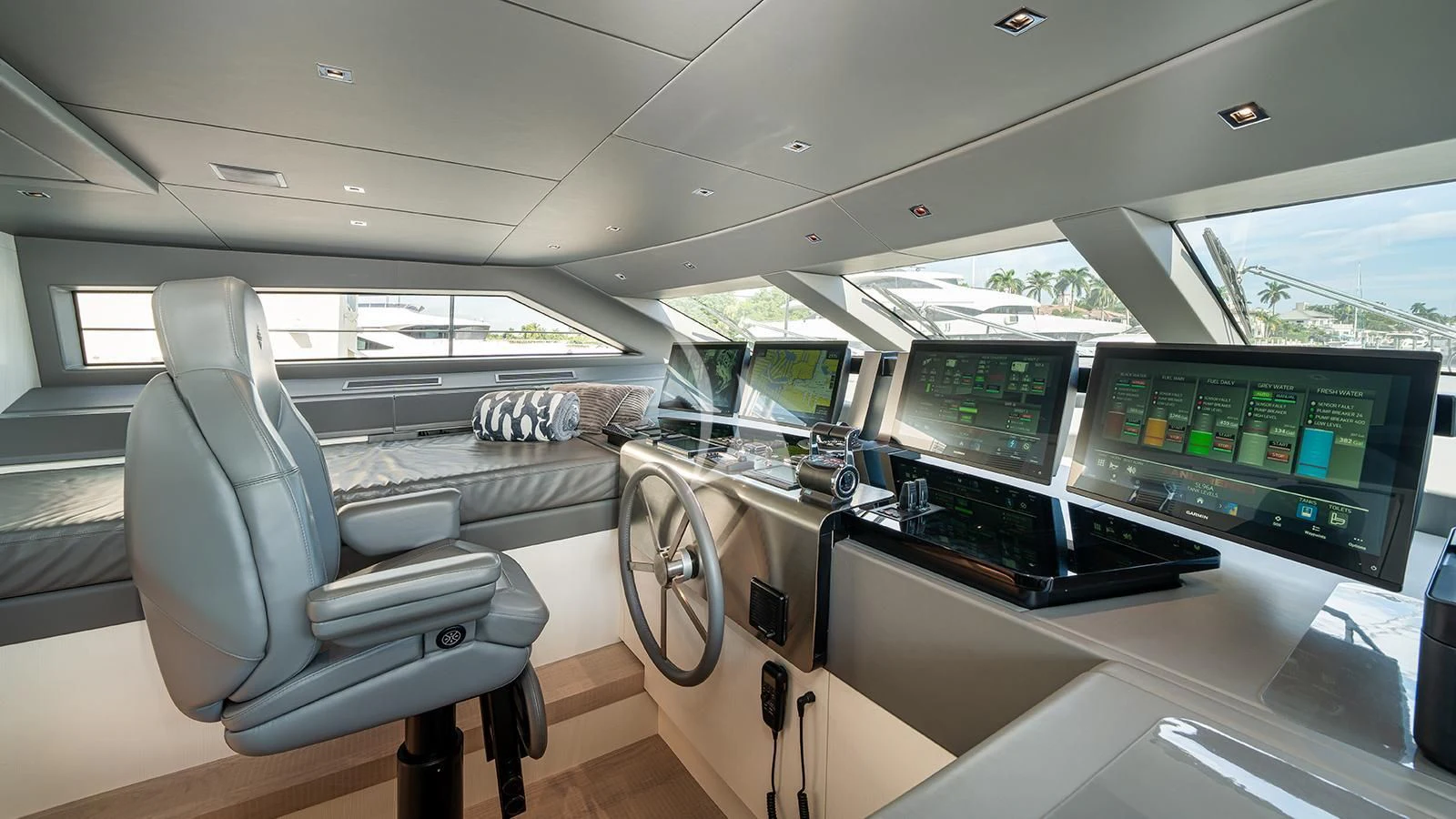 inside of a car aboard ADIOS Yacht for Charter