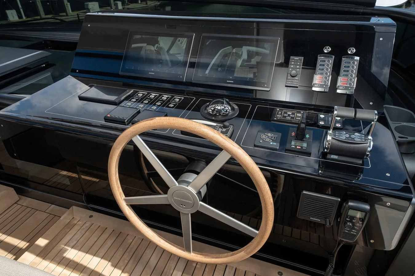 a car with a steering wheel aboard ADIOS Yacht for Charter