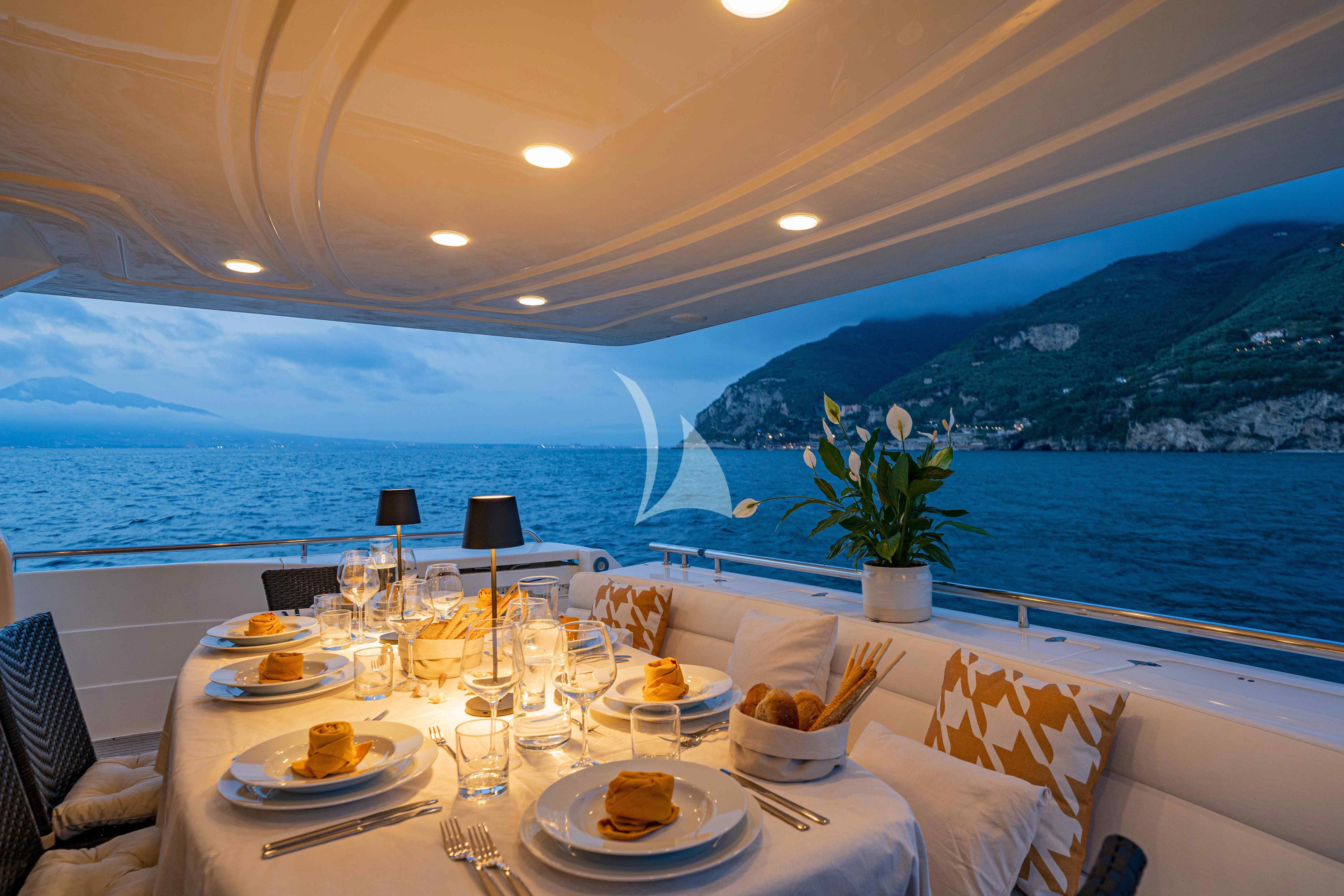 a table with food on it aboard PAMPERO Yacht for Charter