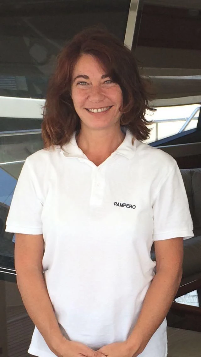 Loretta Sanchez smiling for the camera aboard PAMPERO Yacht for Charter