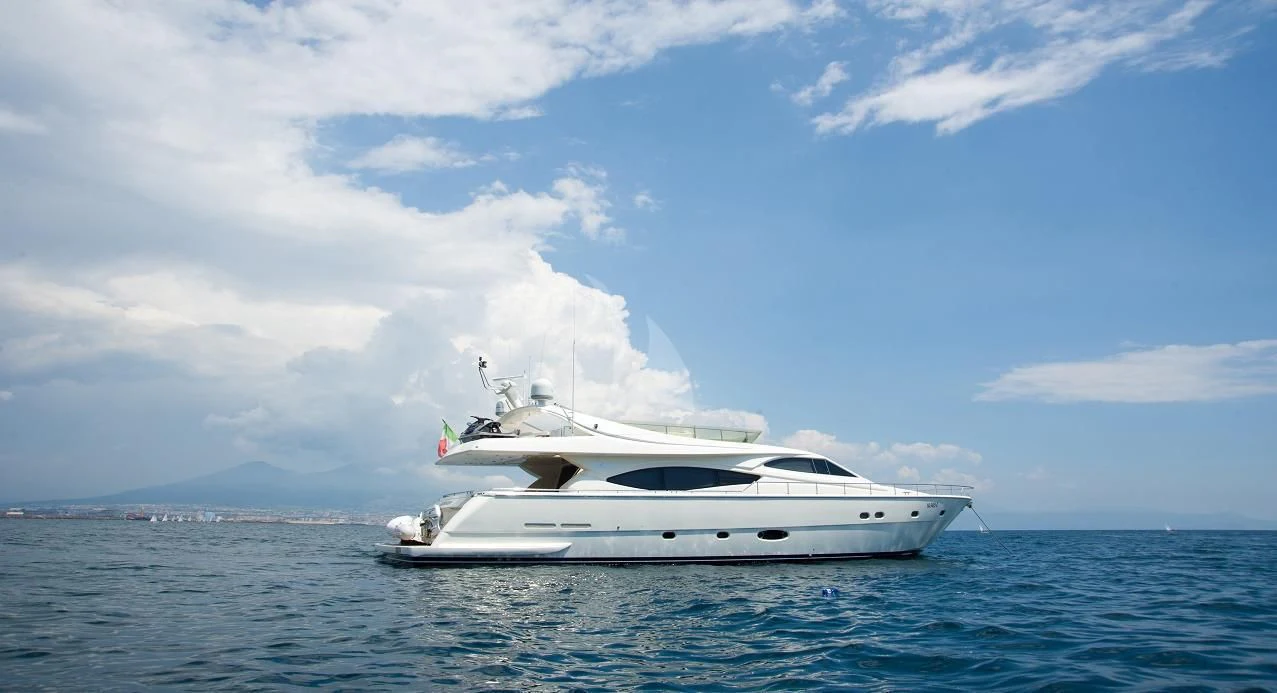 a white yacht on the water aboard PAMPERO Yacht for Charter