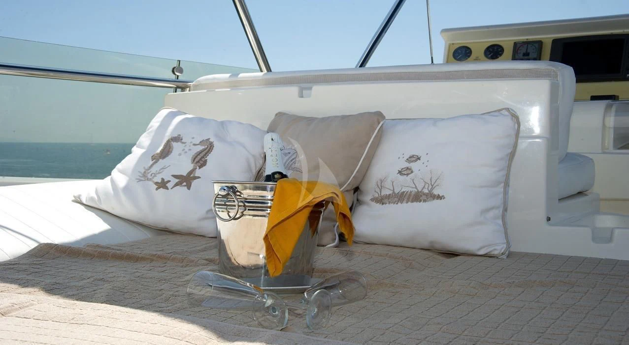 a boat with a yellow object on the front aboard PAMPERO Yacht for Charter
