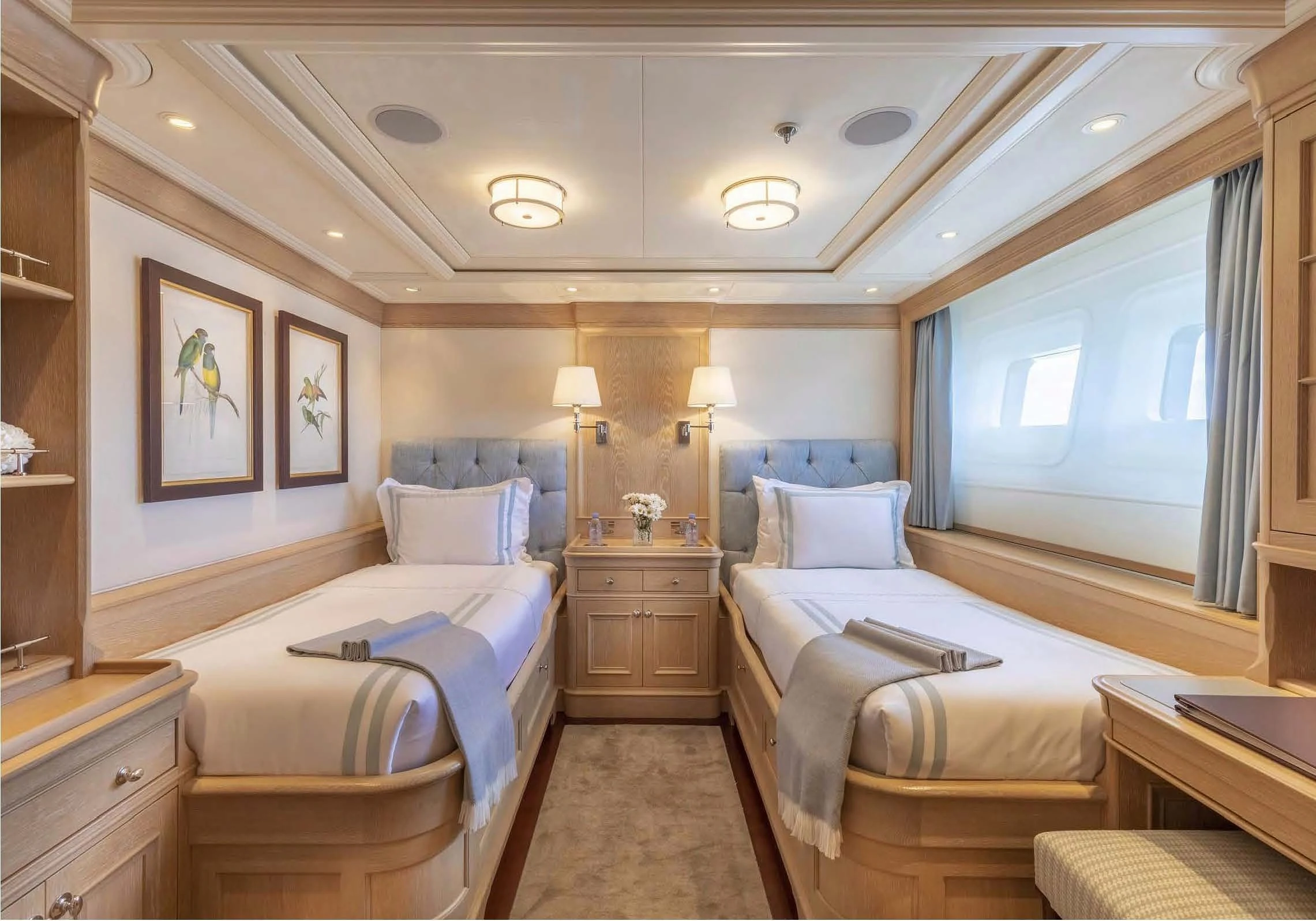 a room with two beds aboard FABULOUS CHARACTER Yacht for Charter