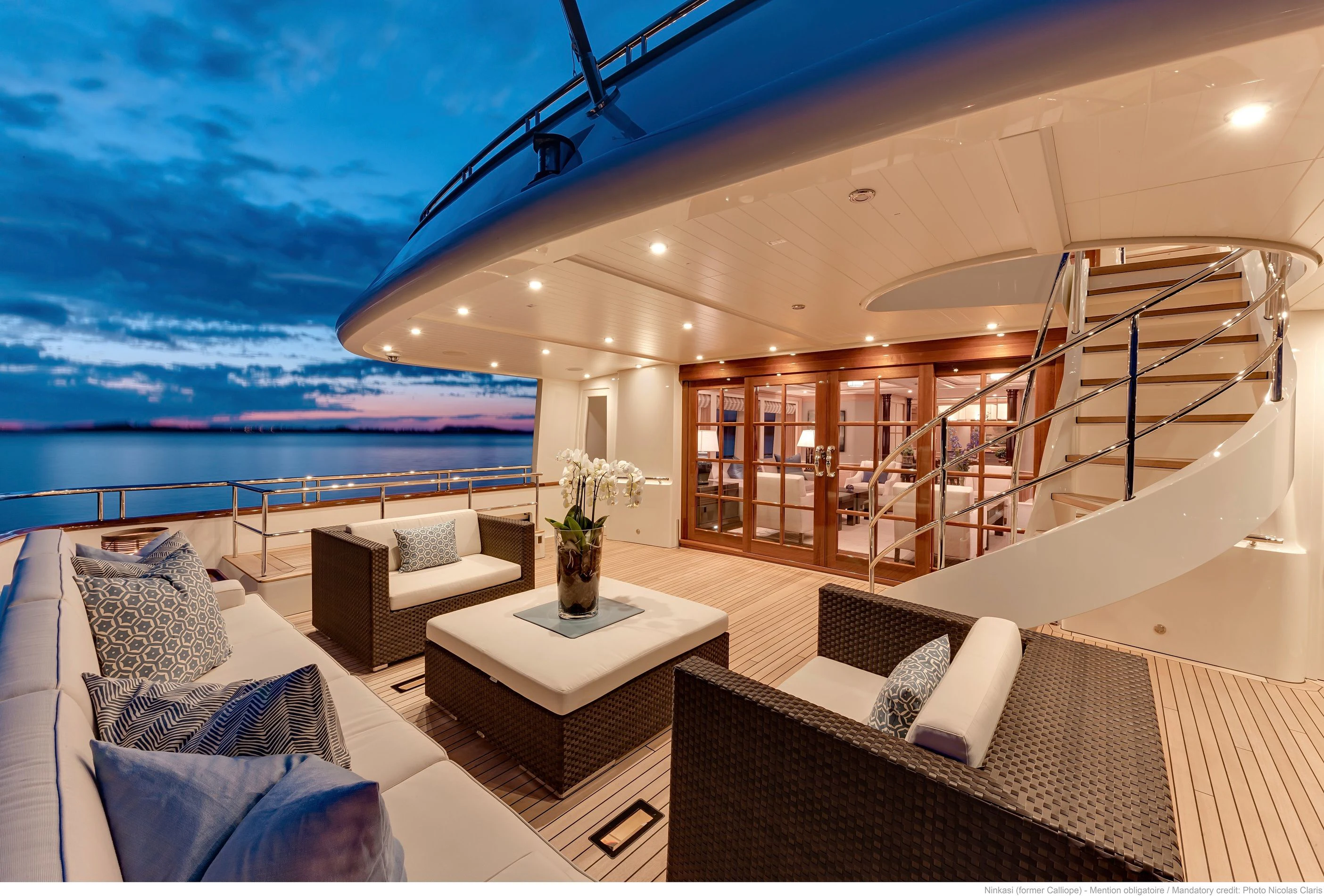 a large balcony overlooking the ocean aboard FABULOUS CHARACTER Yacht for Charter