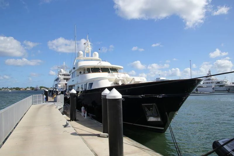 a boat docked at a pier aboard FABULOUS CHARACTER Yacht for Charter