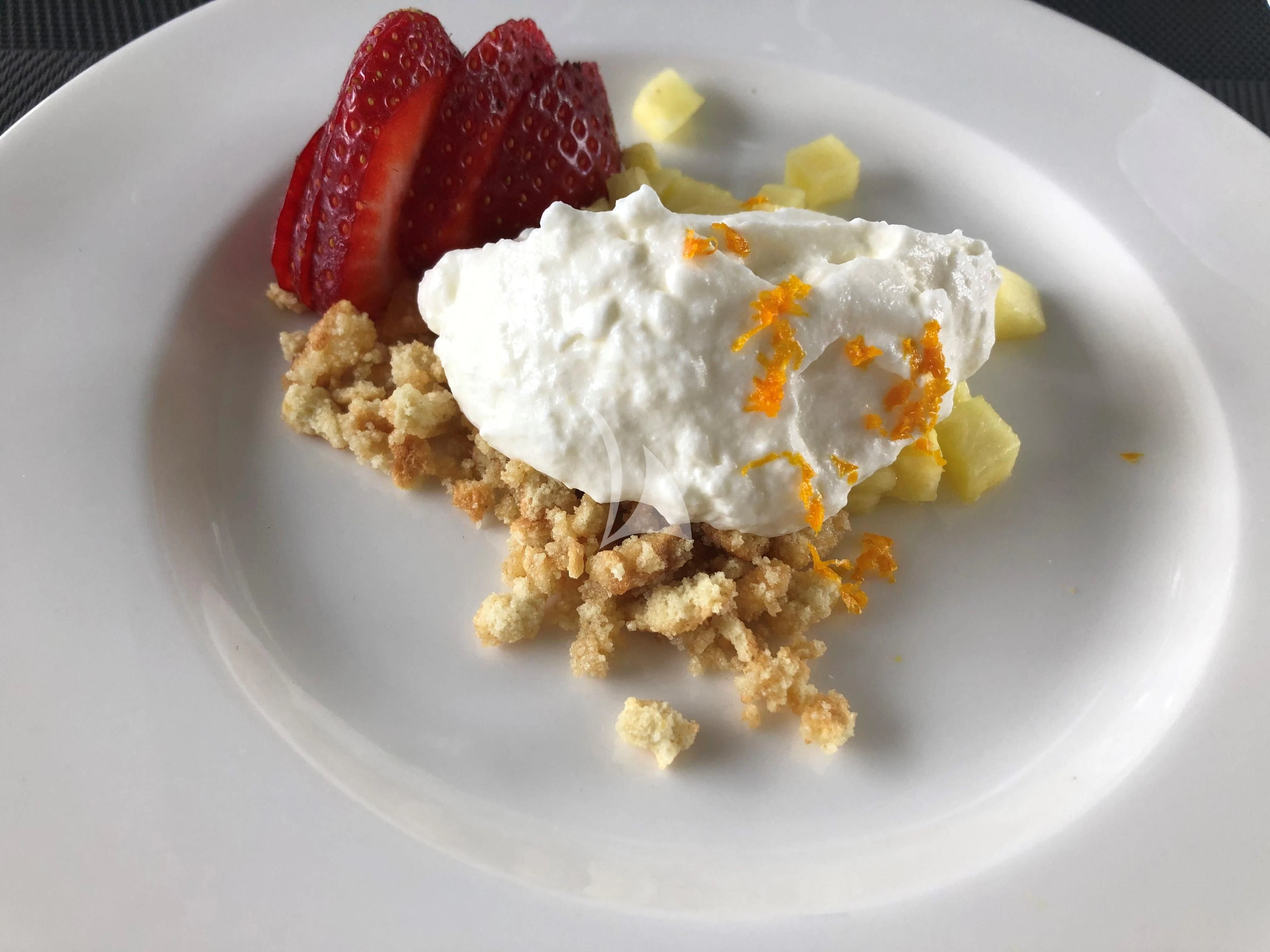 a plate of dessert aboard SANDS Yacht for Sale