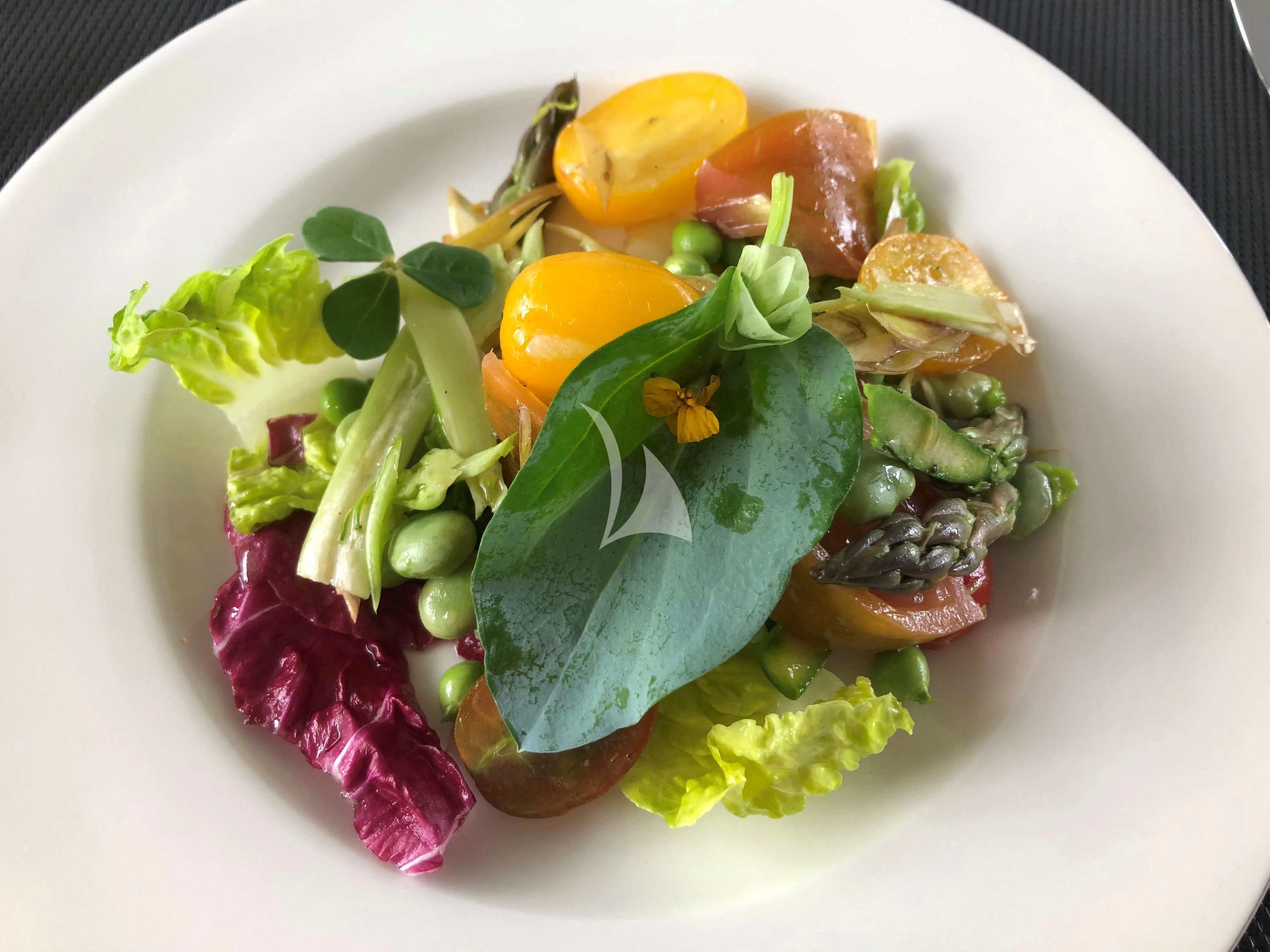 a plate of food aboard SANDS Yacht for Sale