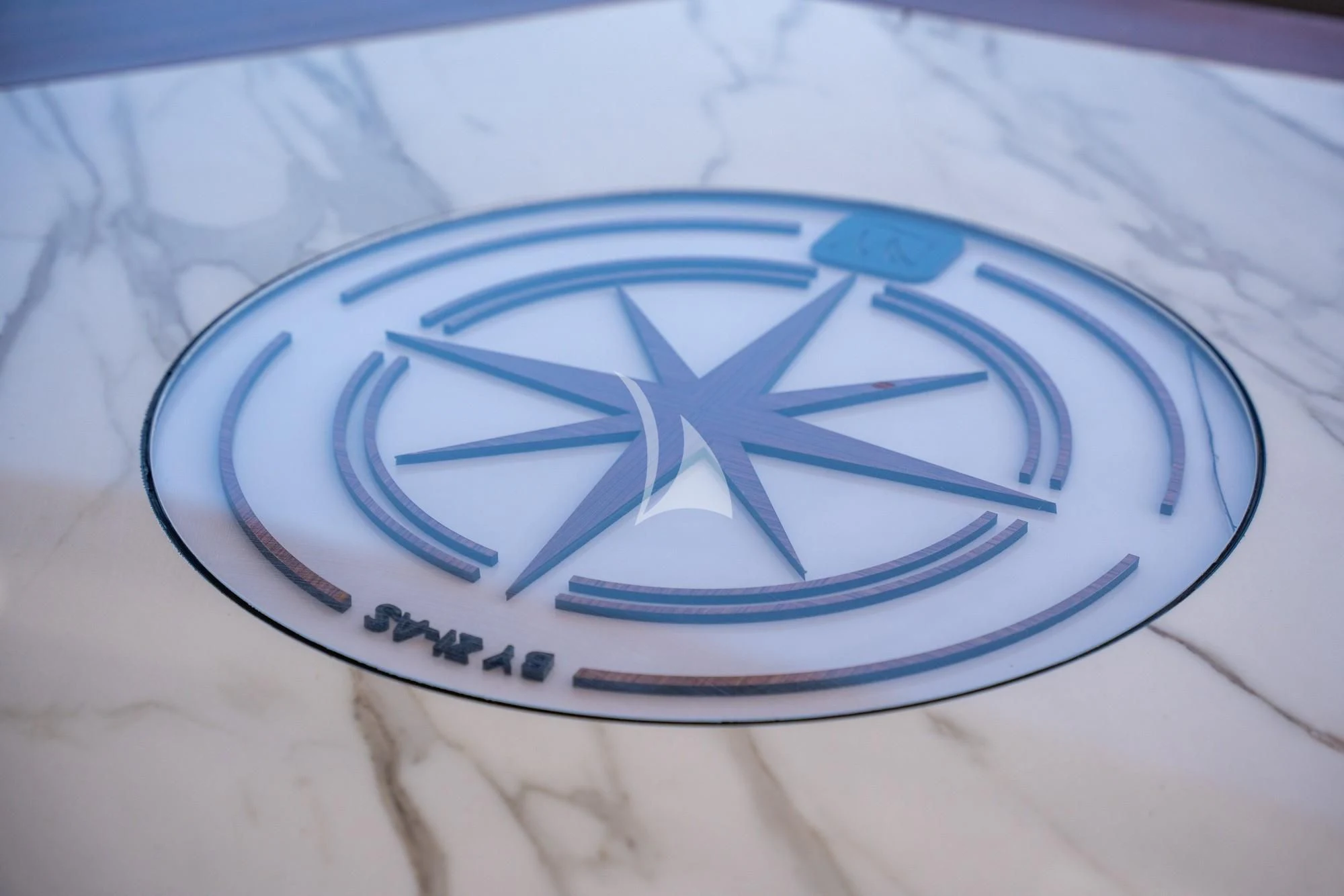 a blue and white frisbee aboard NORTH WIND Yacht for Sale