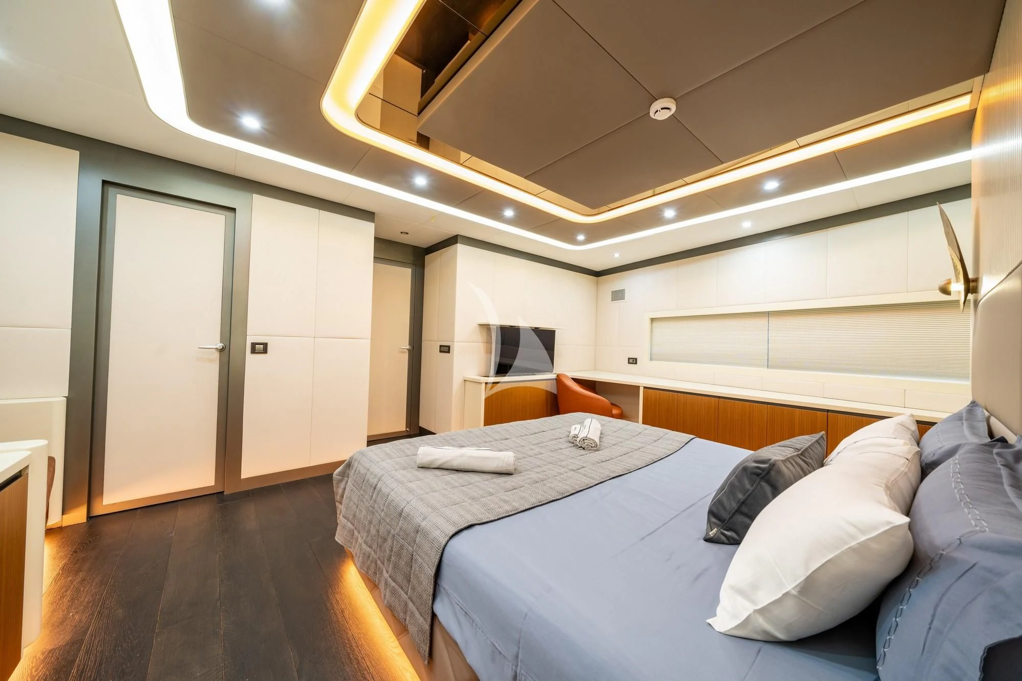 a room with two beds aboard NORTH WIND Yacht for Sale
