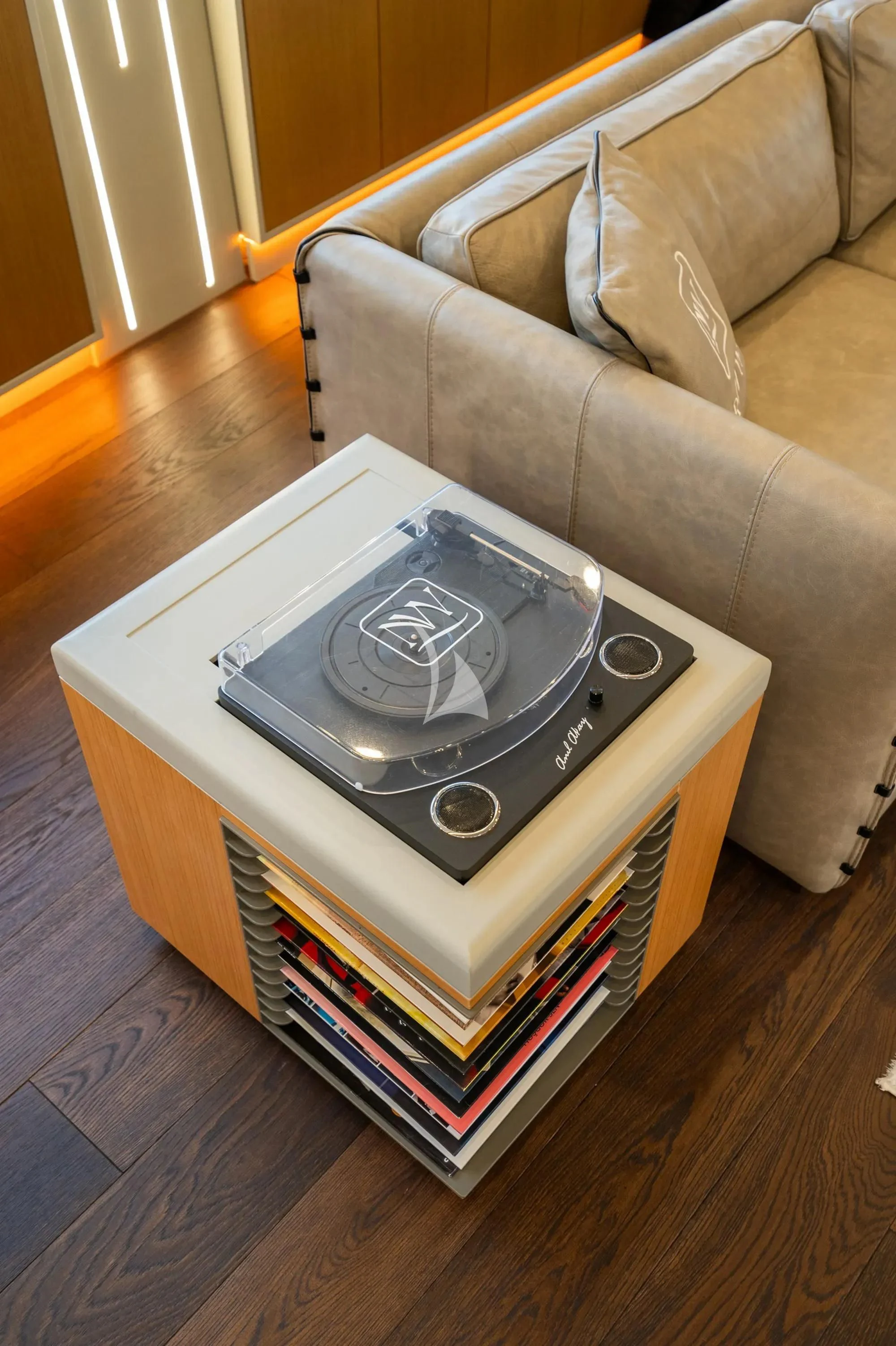 a cd case on a table aboard NORTH WIND Yacht for Sale