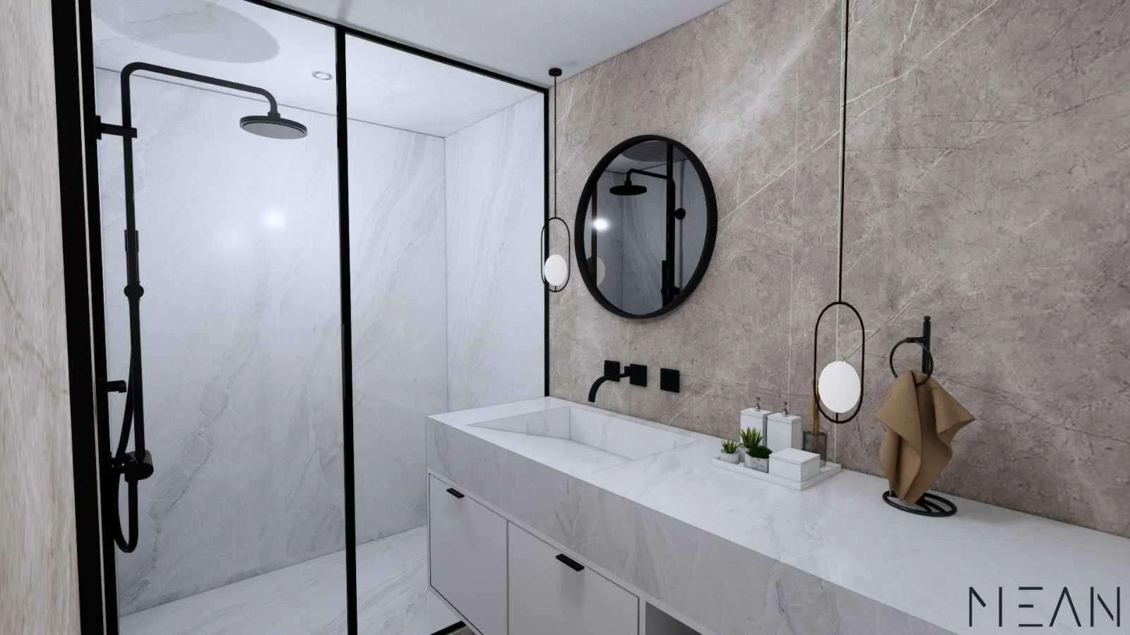a bathroom with a shower and sink aboard NORTH WIND Yacht for Sale