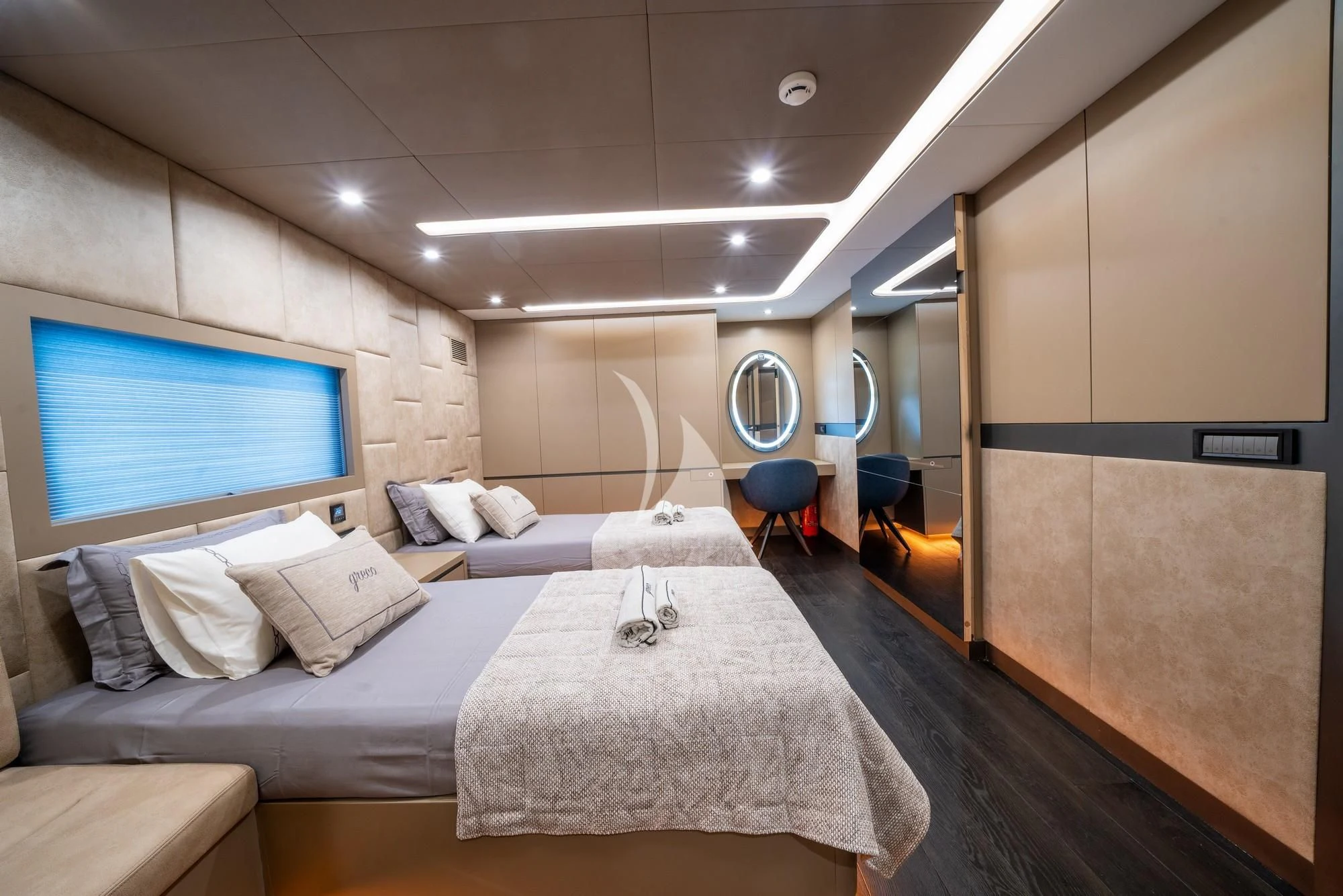 a room with a bed and a tv aboard NORTH WIND Yacht for Sale