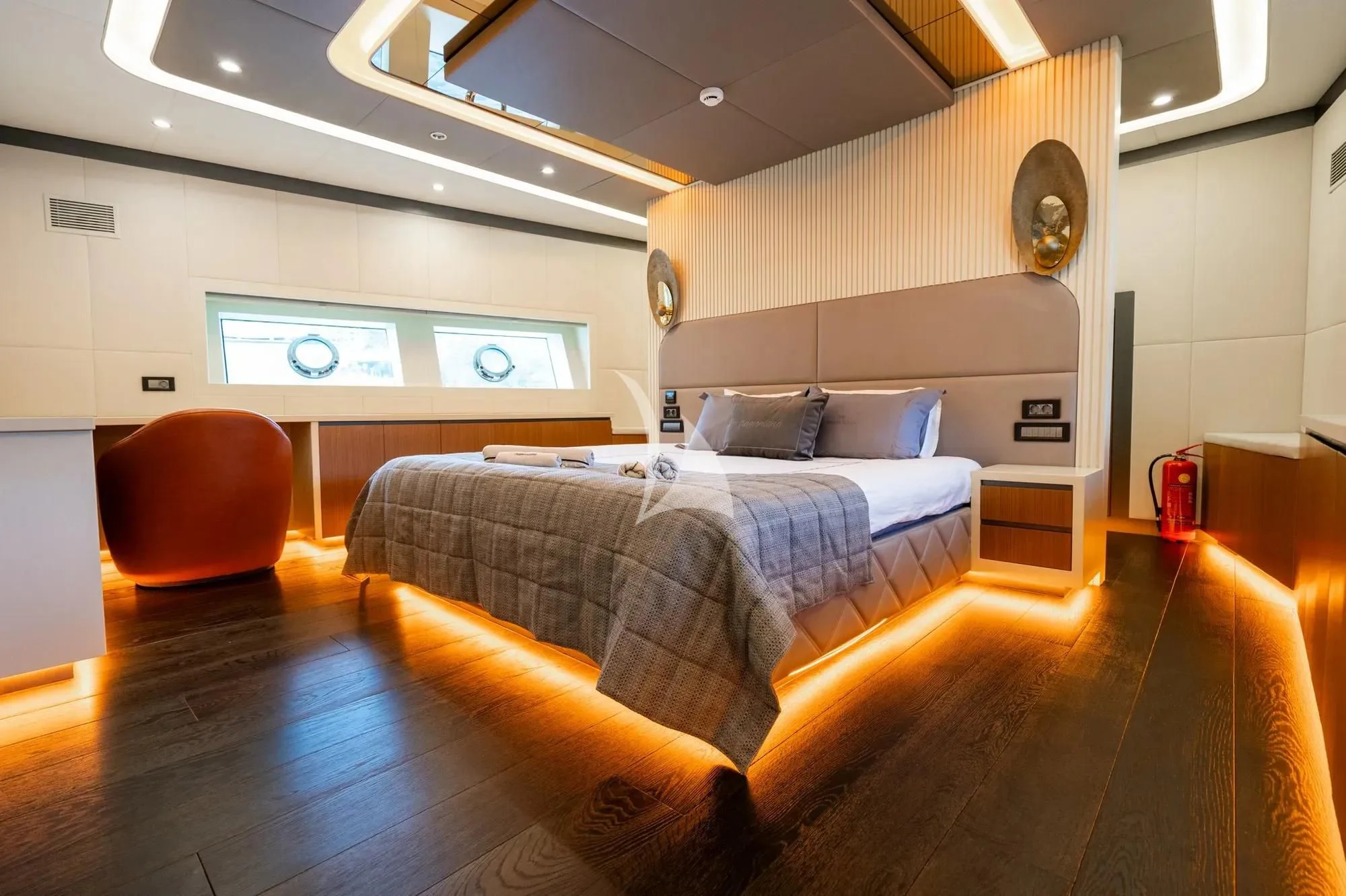 a bed in a room aboard NORTH WIND Yacht for Sale