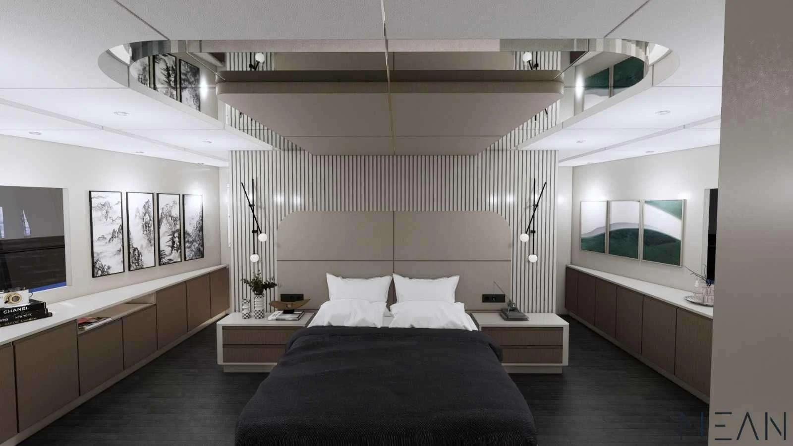 a room with a bed and a desk aboard NORTH WIND Yacht for Sale