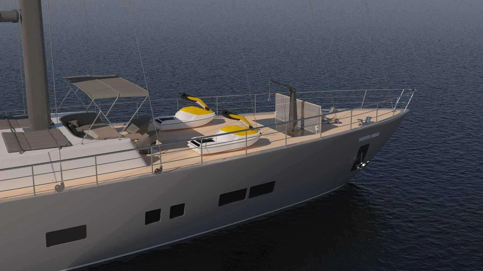a white boat in the water aboard NORTH WIND Yacht for Sale