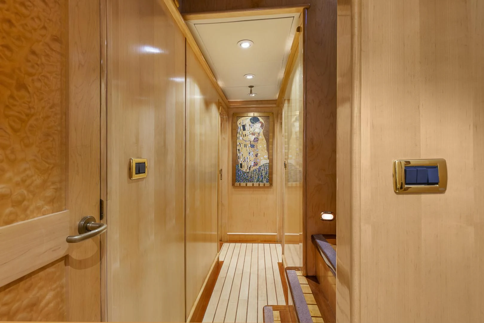 a bathroom with a glass door aboard HOLIDAY Yacht for Sale