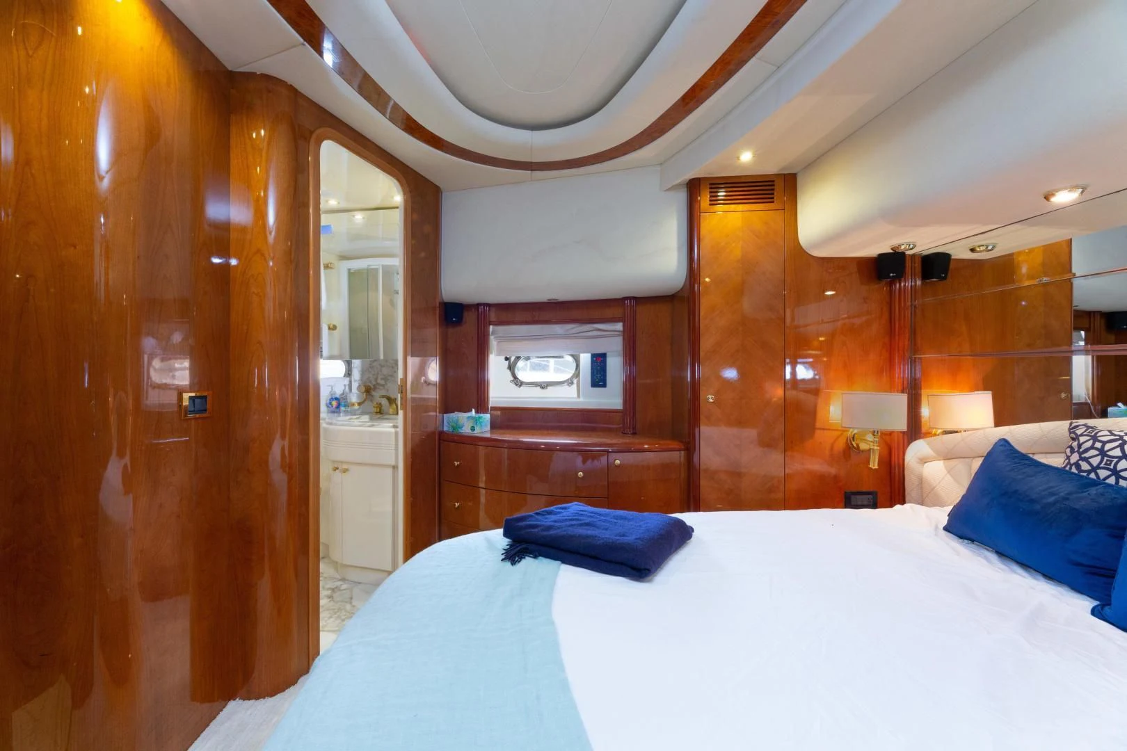 a bed in a room aboard GRAVITY Yacht for Sale