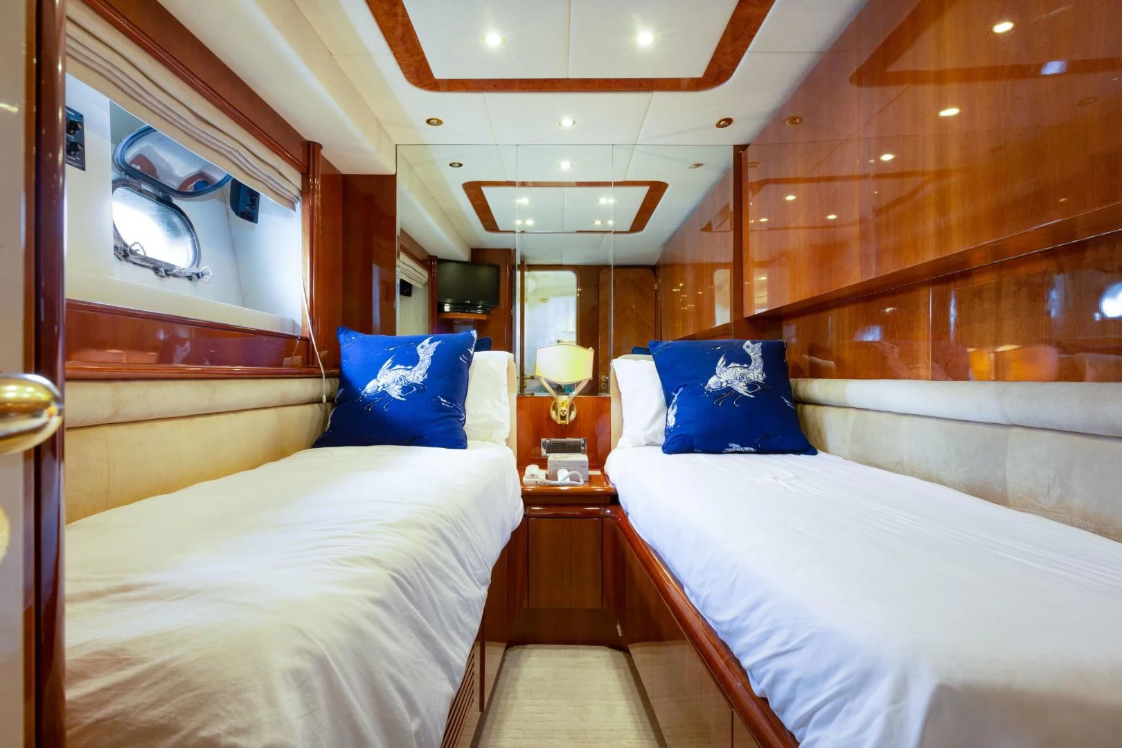 a room with two beds aboard GRAVITY Yacht for Sale
