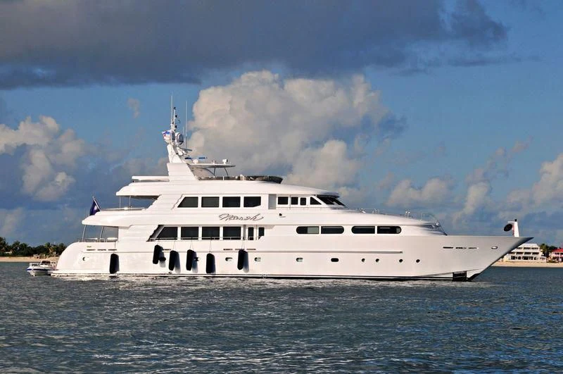 a large white ship in the water aboard CHARLOTTE ANN Yacht for Sale