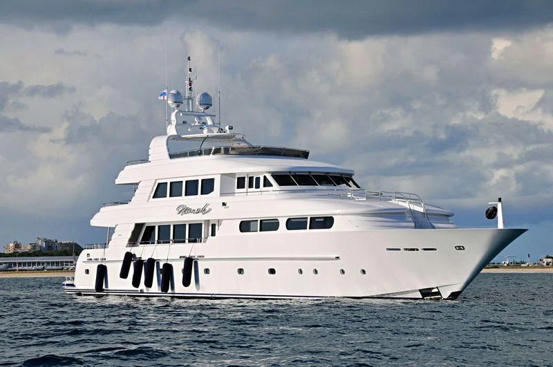 a white yacht in the water aboard CHARLOTTE ANN Yacht for Sale
