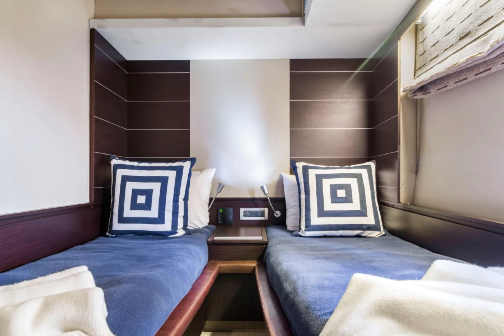 a couple of beds in a room aboard BLIND SQUIRREL Yacht for Sale