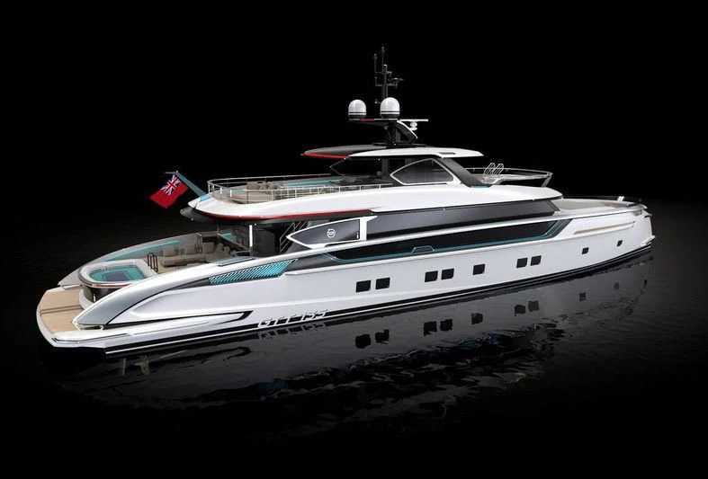 a white yacht at night aboard STEFANIA Yacht for Sale