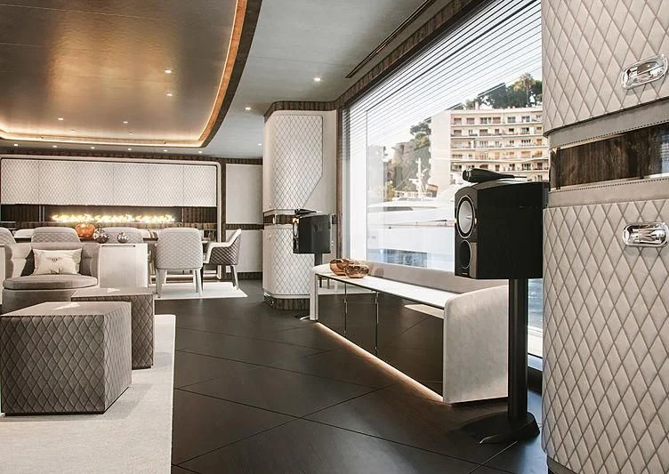 a room with a table and chairs aboard STEFANIA Yacht for Sale