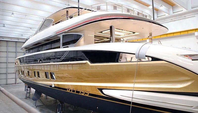 a white yacht in a building aboard STEFANIA Yacht for Sale