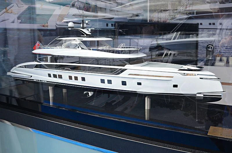 a yacht in a showroom aboard STEFANIA Yacht for Sale