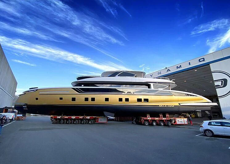 a large white and black boat aboard STEFANIA Yacht for Sale