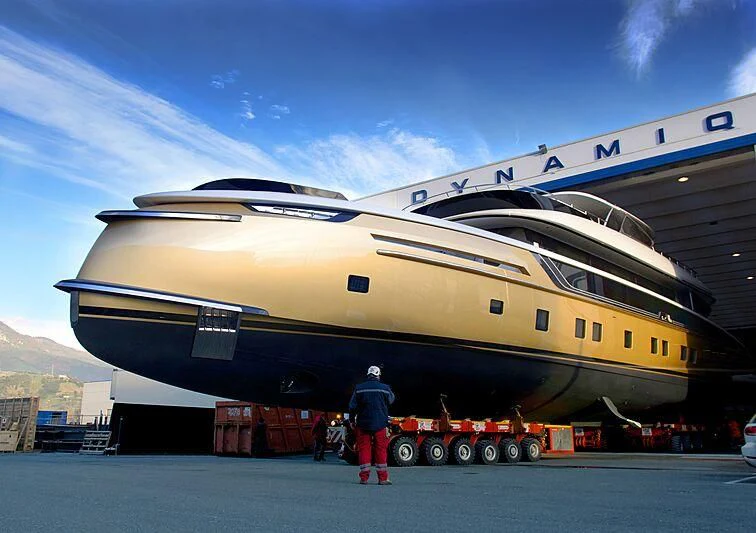 a person standing next to a large space ship aboard STEFANIA Yacht for Sale