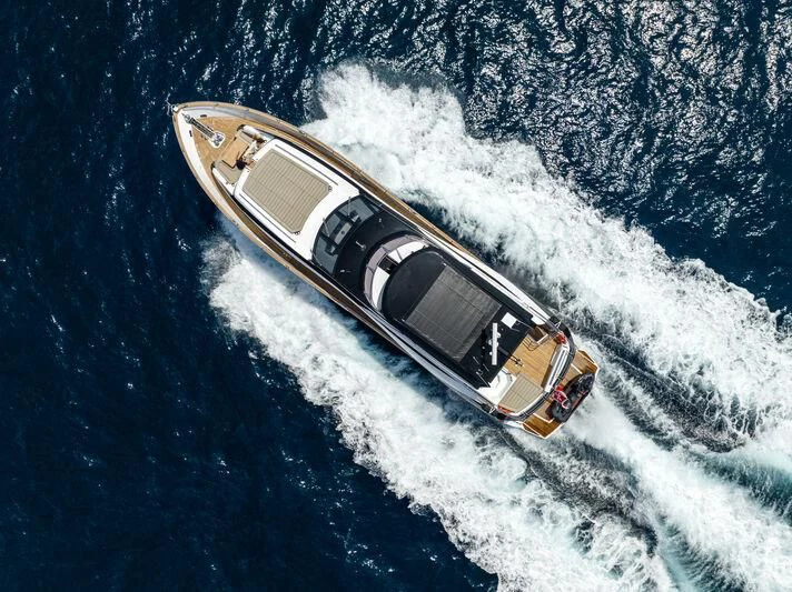a high angle view of a boat aboard BLUE INFINITY ONE Yacht for Sale