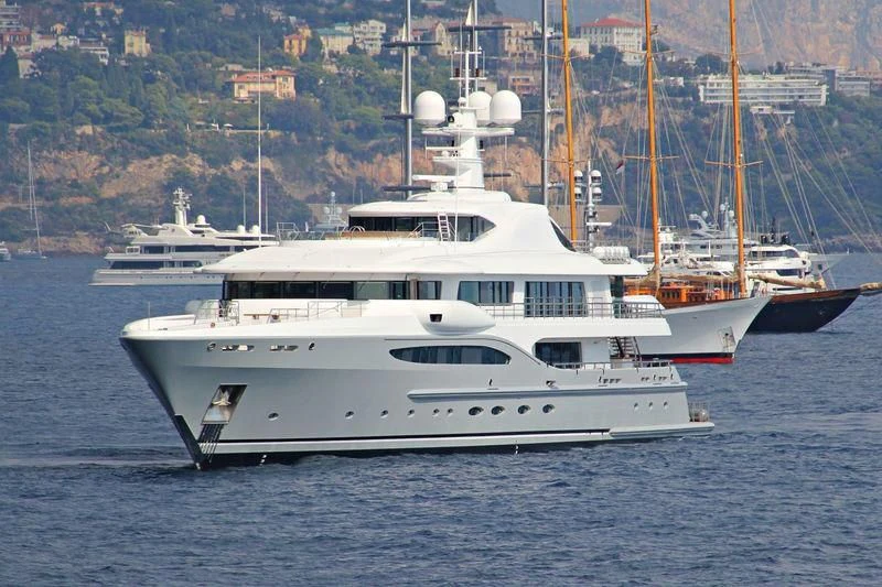 a large white boat in the water aboard VENTUM MARIS Yacht for Charter